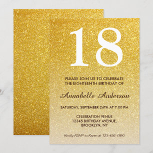 Invitation 18e anniversaire Glam Yellow Gold Parties scintill