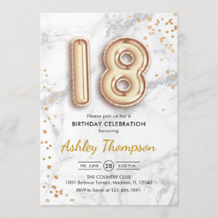 Invitation 18e anniversaire - Gold Balloons effet marbre