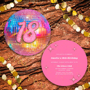Invitation 18e anniversaire Gold Pink Parties scintillant Dis