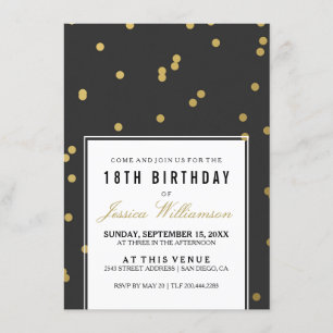 Invitation 18e anniversaire  Gold Polka tendance