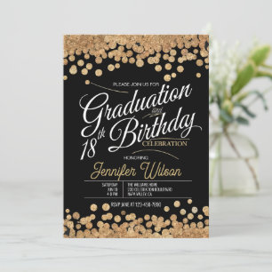 Invitation 18e anniversaire Graduation Sparkling Gold Parties