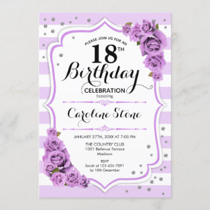 Invitation 18e anniversaire - Lavande Blanc Fleurs pourpres