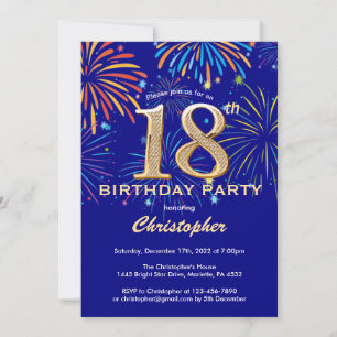 Invitation 18e anniversaire Marine Blue and Gold Rainbow Fire
