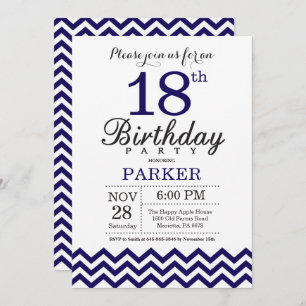 Invitation 18e anniversaire Marine Blue Chevron