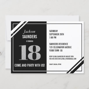 Invitation 18e anniversaire moderne Black and White Party