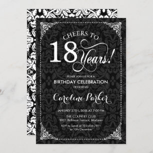 Invitation 18e anniversaire - Noir Blanc Damas