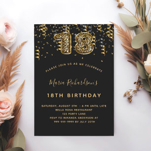 Invitation 18e anniversaire noir léopard motif confetti