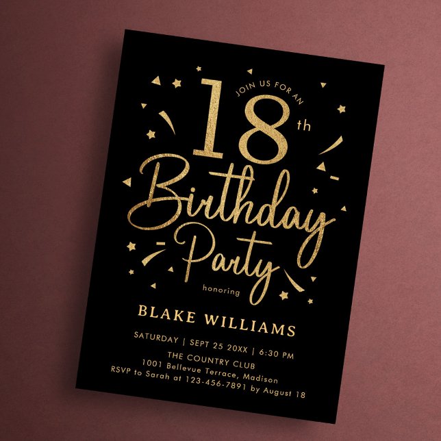 Invitation 18e Anniversaire Noir Or (Créateur téléchargé)