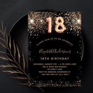 Invitation 18e anniversaire parties scintillant d'or noir gla