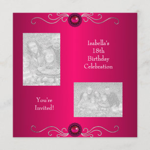 Invitation 18e anniversaire Photos Pink Silver Jewel Trim