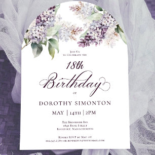 Invitation 18e anniversaire Purple Printemps Lilac Arc de fle