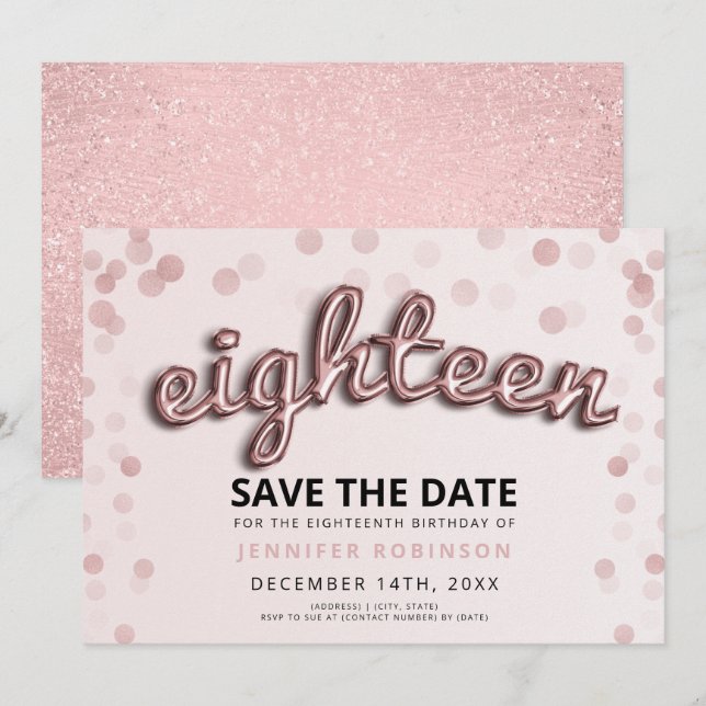 Invitation 18e anniversaire Rose Gold Blush Pink Parties scin (Devant / Derrière)