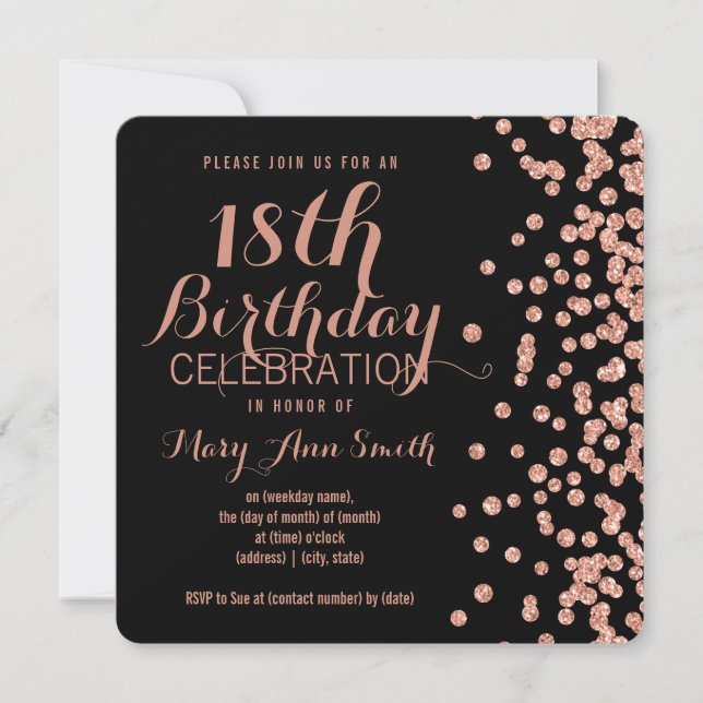 Invitation 18e anniversaire Rose Gold Faux Parties scintillan (Devant)
