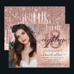 Invitation 18e anniversaire Rose Gold Foil & Parties scintill<br><div class="desc">Invitation moderne et branchée pour 18ème anniversaire. Design dispose d'une photo unique,  script de typographie,  gouttes de parties scintillant d'or rose,  faux papier et arrière - plan de parties scintillant brillant,  numéro 18 en lettres d'or rose tendance et détails de la fête.</div>