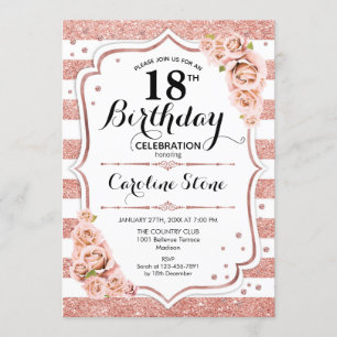 Invitation 18e anniversaire - Rose Gold White Stripes