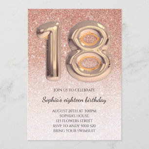 Invitation 18e anniversaire Rose Parties scintillant or Ado d