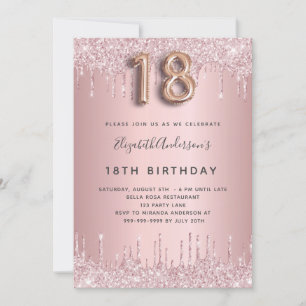 Invitation 18e anniversaire rose poussiéreux parties scintill