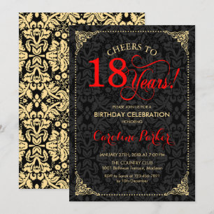 Invitation 18e anniversaire - Rouge Gold Black Damask