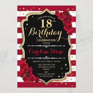 Invitation 18e anniversaire - Rouge or Noir Blancs Rose