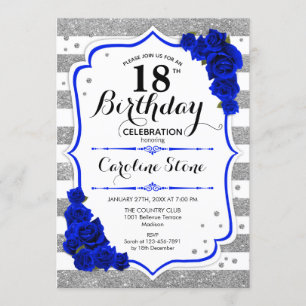 Invitation 18e anniversaire - Royal Blue Silver White Stripes