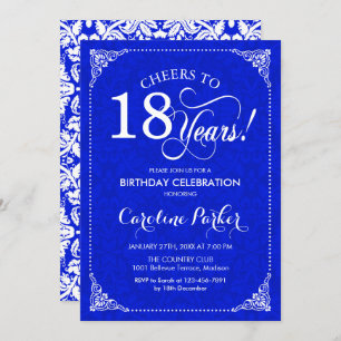 Invitation 18e anniversaire - Royal Blue White Damask