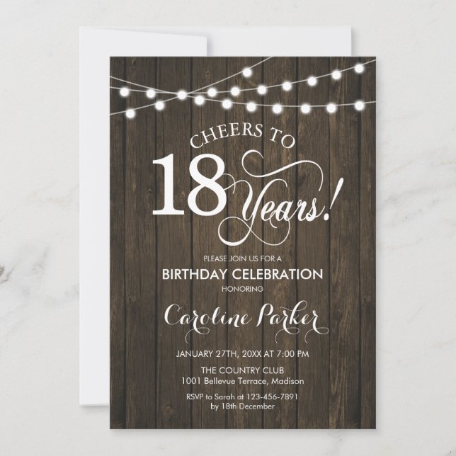 Invitation 18e anniversaire - Rustic Wood Motif (Devant)