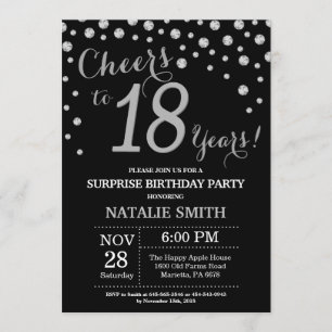 Invitation 18e anniversaire surprise Diamant noir et argent