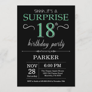 Invitation 18e anniversaire surprise Parties scintillant noir