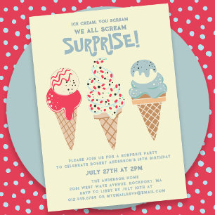 Invitation 18e anniversaire Surprise Party Ice Cream Cone