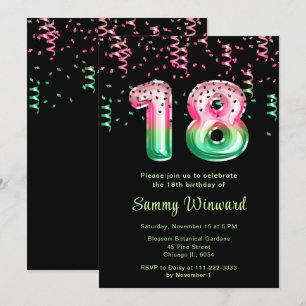 Invitation 18e anniversaire Watermelon Balloons avec Confetti