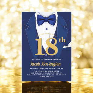 Invitation 18e événement d'anniversaire Navy Blue and Gold Tu