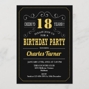 Invitation 18e fête d'anniversaire - Black Gold White