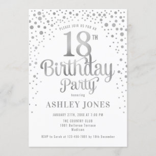 Invitation 18e fête d'anniversaire - Blanc & Argent