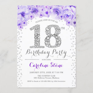 Invitation 18e fête d'anniversaire - Blanc Argent violet