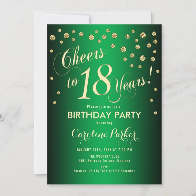 Invitation 18e fête d'anniversaire - Gold Green (Devant)