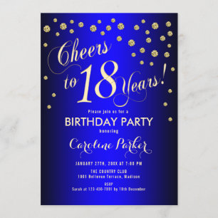 Invitation 18e fête d'anniversaire - Gold Royal Blue