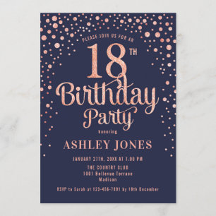 Invitation 18e fête d'anniversaire - Marine & Rose Gold