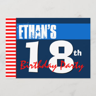 Invitation 18e fête d'anniversaire moderne rouge blanc bleu 2