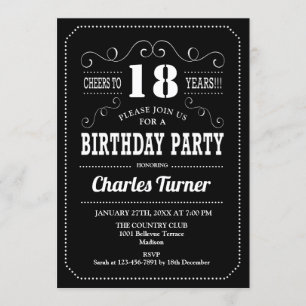 Invitation 18e fête d'anniversaire - Noir Blanc