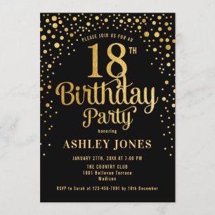 Invitation 18e fête d'anniversaire - Noir & Or