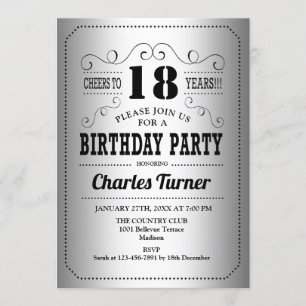 Invitation 18e fête d'anniversaire - Retro Silver Black