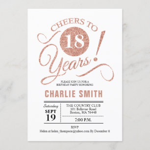 Invitation 18e fête d'anniversaire - Rose Gold White
