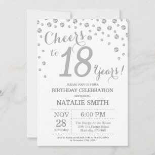 Invitation 18e jour de Birthday Silver Glitter Diamond Invite