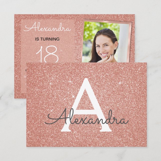 Invitation 18e Sparkle Rose Gold Blush Pink Photo (Devant / Derrière)