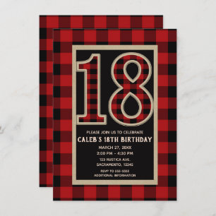 Invitation 18ème anniversaire 18 de plaid rouge rustique de