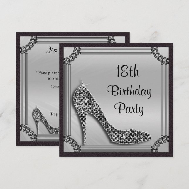 Invitation 18ème anniversaire de stylet noir encadré par (Devant / Derrière)