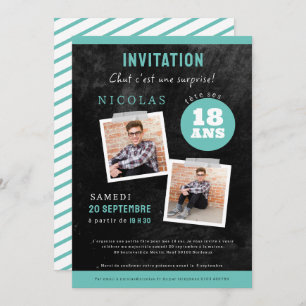  invitation 18ème anniversaire,noir deux photos