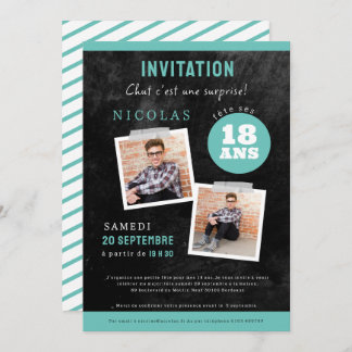 invitation 18ème anniversaire,noir deux photos