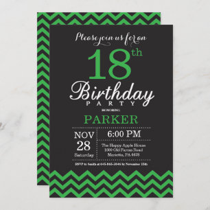 Invitation 18ème Chevron noir et vert d'invitation