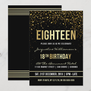 Invitation 18ème Confettis miroitants d'or de la fête